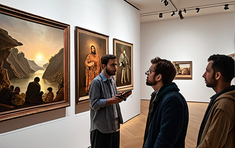 **An art gallery opening with a digital art installation; a guest intensely studying the algorithm projected on the wall, while other attendees observe traditional paintings with skeptical expressions.** (This captures the tension between traditional and AI art)